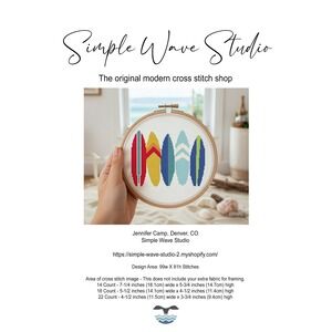 Surfboard Beach Art Counted Cross Stitch Pattern‎